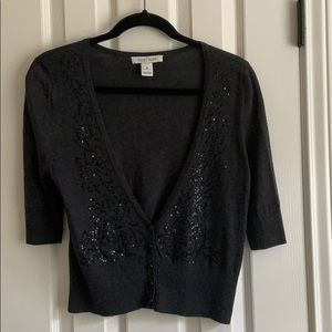 WHBM heather gray shrug w/black sequins
